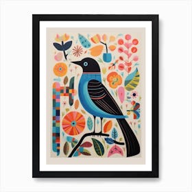 Colourful Scandi Bird Blackbird 1 Art Print