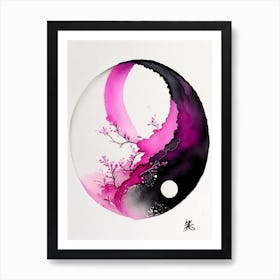 Pink 4 Yin and Yang Japanese Ink Art Print