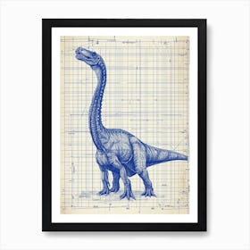 Maiasaura Dinosaur Blue Print Sketch 4 Art Print