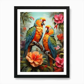 Two Parrots In The Jungle art print Art Print