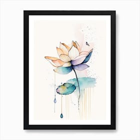 Lotus And 1 Butterfly Symbol Minimal Watercolour Art Print