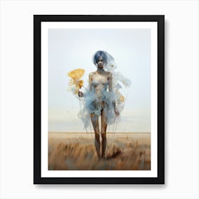 portrait of a woman in a field illustration 3 Art Print