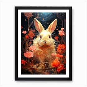 Rabbit In Flowers Art Print