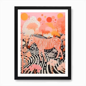 Zebra Abstract Pattern Orange & Pink Art Print