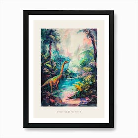 Dinosaur By The River Landscape Painting 3 Poster Art Print