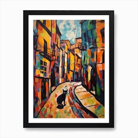 Painting Of Barcelona With A Cat In The Style Of Fauvism 4 Art Print