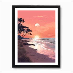 Illustration Of Hammonasset Beach Connecticut In Pink Tones 1 Art Print