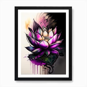 Lotus Flower In Garden Graffiti 1 Art Print
