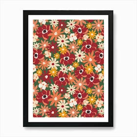 Late Summer Mixed Flowers On Dark Green Art Print