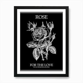 Black And White Rose Line Drawing 10 Poster Inverted Art Print