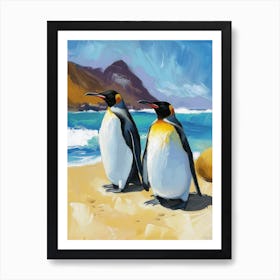 King Penguin Sea Lion Island Colour Block Painting 1 Art Print