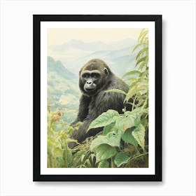 Storybook Animal Watercolour Mountain Gorilla 1 Art Print