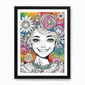 Girl With Flowers-Reimagined Art Print