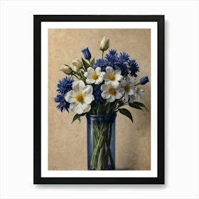 hamptons Blue And White Flowers In A Vase Art Print