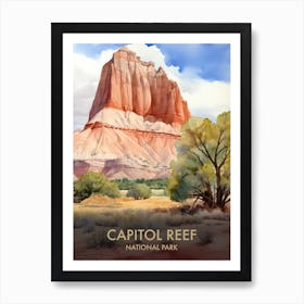 Capitol Reef National Park Watercolour Vintage Travel Poster 2 Art Print
