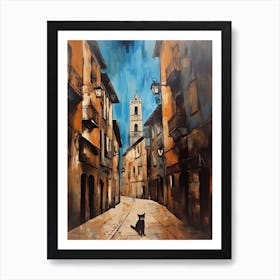 Painting Of Barcelona With A Cat In The Style Of Surrealism, Dali Style 2 Art Print