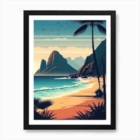 Sunrise in Rio de Janeiro, Brazil - Retro Landscape Beach and Coastal Theme Travel Poster Art Print