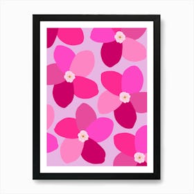 Hot Pink Retro Floral Art Print