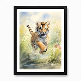 Tiger Illustration Running Watercolour 2 Art Print