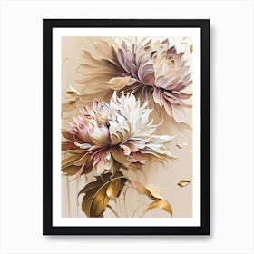 Abstract Floral Oil Painting Gold Art Print