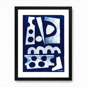Blue Cyanotype Abstract Collage 1 Art Print