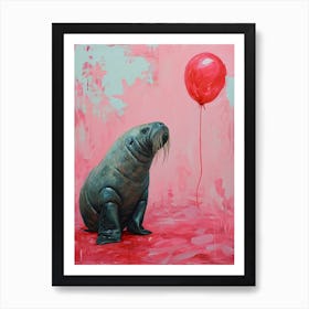 Cute Walrus 3 With Balloon Art Print