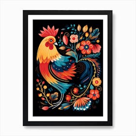Folk Bird Illustration Chicken 5 Art Print