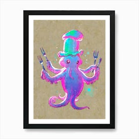 A Octopus With A Chefs Hat Juggling Multiple Art Print