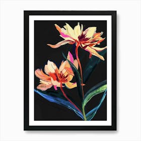 Neon Flowers On Black Everlasting Flower 1 Art Print