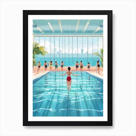 Swimming Girl With Many Girls Outside The Pool To Swim Art Print