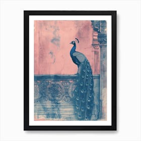Pink & Blue Peacock In A Palace Art Print