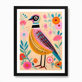 Pink Scandi Partridge 4 Art Print