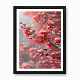 Cherry Blossoms In Snow 1 Art Print