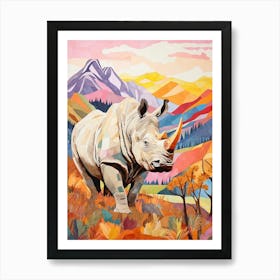 Colourful Rhino With Plants 8 Art Print