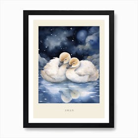 Baby Swan Sleeping In The Clouds Nursery Poster Art Print