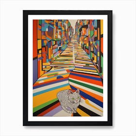 Painting Of Rio De Janeiro With A Cat In The Style Of Minimalism, Pop Art Lines 1 Art Print