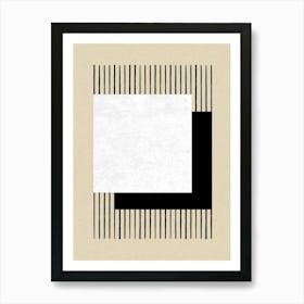 Stripes Square Monochrome Neutral Abstract Geometric Beige Black Art Print