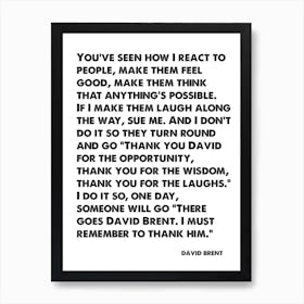 The Office, David Brent, Quote, I Must Remember To Thank Him, Wall Print, Wall Art, Print, Poster, Art Print