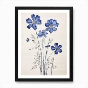 Blue Botanical Cosmos 1 Art Print