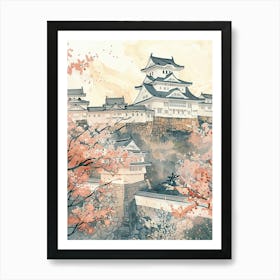 Himeji Japan 3 Retro Illustration Art Print