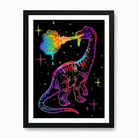 Neon Dinosaur Breathing Rainbow Fire Art Print