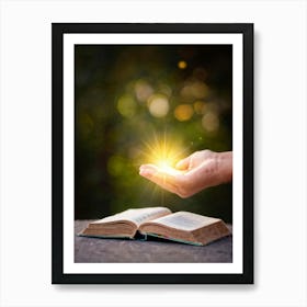 A Hand Gently Holding Open A Holy Bible To Highlight A Passage Surrounded By A Soft Glow That Sugge 2 1 Art Print