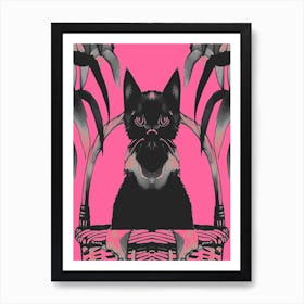 Black Kitty Cat Meow Pink 2 Art Print