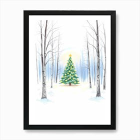 Christmas Tree In The Snow Art Print