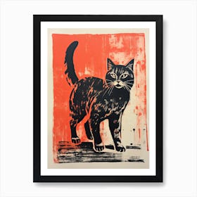 Black Cat, Woodblock Animal  Drawing 8 Art Print