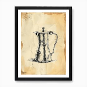 Line Sepia Drawing Of A French Press Art Print