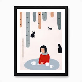 Tiny People At The Cat Cafe Illustration 6 Art Print