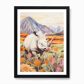 Colourful Flowers & Rhino 2 Art Print