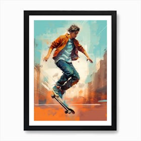 Skateboarding In Barcelona, Spain Drawing 4 Art Print