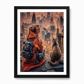 Cat Watching City Art Print